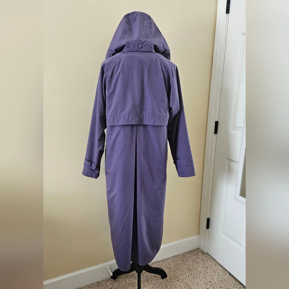 Vintage L.L. Bean Purple Hooded Long Lined Duster Trench Coat Womens Small